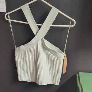 Dry Goods Green Ribbed Crop Tank Top